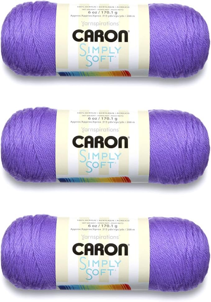Caron Simply Soft Brites Acrylic Yarn for Crocheting, Grape, 3-Pack | #4 Worsted Yarn, 100% Acrylic, Soft Acrylic Yarn for Crocheting, Knitting, Garments & DIY Projects, 315yd, 170g/6oz per skein
