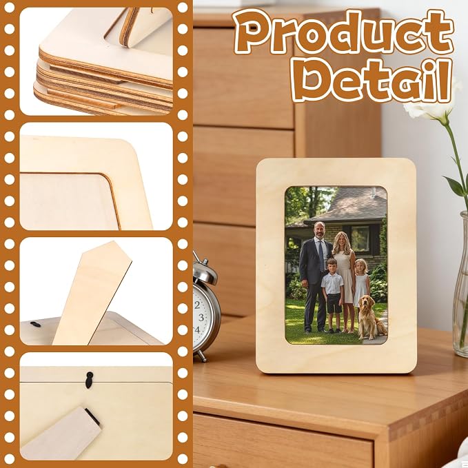 VOKOY 50 Pack Wooden Picture Frames for Crafts, DIY Wood Craft Picture Frames Bulk for 4" x 6" Photos,Unfinished Standing Photo Frames DIY Crafts Wood Decorate for Birthday Party Gifts