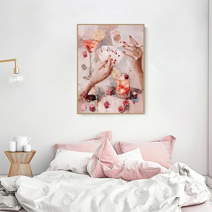 Pink Poker Diamond Art Kits for Adults Diamond Painting Kit for Beginner | 5D DIY Funny Cute Vintage Diamond Dots Full Drill Crafts for Gem Art Dot Art for Adults Home Wall Decor for Teens 12x16 in
