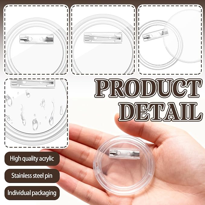 Bignc 1.7 Inch Clear Acrylic Button Pins - 20 Pack DIY Custom Design Buttons, Pin Backs & Blanks for Sublimation, Crafts, Photo Badges for DIY Gifts & School Projects,Teams, Events Badges
