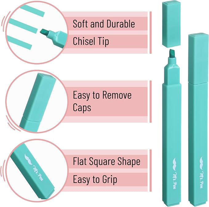 Mr. Pen- Aesthetic Highlighters No Bleed, 8 Pack, Assorted Colors | Chisel Tip, Cute Highlighters Assorted Colors for Journaling, Highlighting, Underlining, Fast Dry, Back to School Supplies
