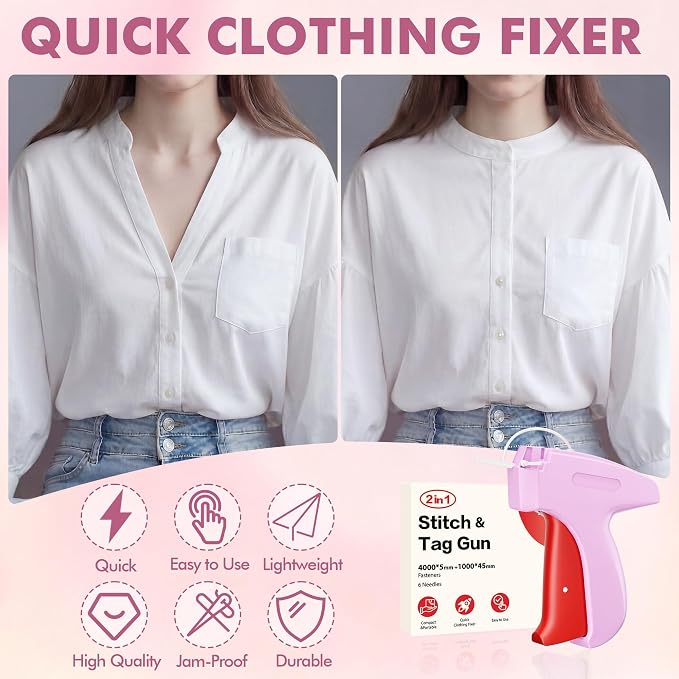 Stitch Gun for Clothes, Tagging Gun, Quick Clothing Fixer, Fuchsia