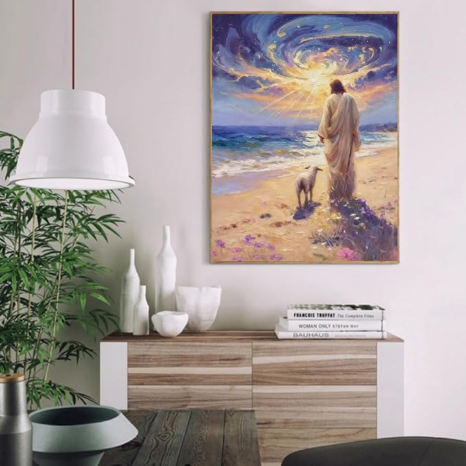 Mrnsiet Paint by Numbers Kit for Adults, Easy Jesus Adult Paint by Number Kits on Canvas, Christian DIY Acrylic Oil Number Painting Kits for Home Wall Decor Gift 16x20 Inch (Frameworkless)