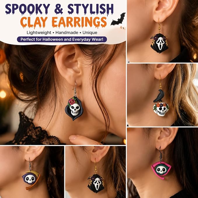 9pcs Halloween Horror Polymer Clay Cutters - Skeleton/Masked Ghost/Skeleton Crow/Demon Scythe, Ideal for April Fools' Day Earrings & Jewelry Making Supplies