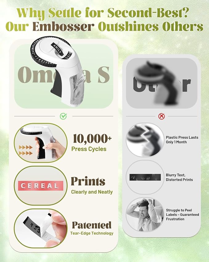 Embossing Label Maker, Scrapbook Junk Journal Supplies Embossed Label Maker | Vintage Manual Label Embosser with 10-Roll Color 3D Tapes, Scrapbooking Stickers for Instant Photo/DIY Craft, VolenGo Omega-S