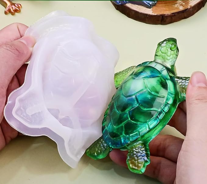 2Pc 3D Sea Turtle Silicone Resin Mold Realistic Turtle Animal Epoxy Casting Mold for DIY Garden Decor Tdesktop Ornament Wall Hanging Home Handicraft Table Decoration Keepsake Making