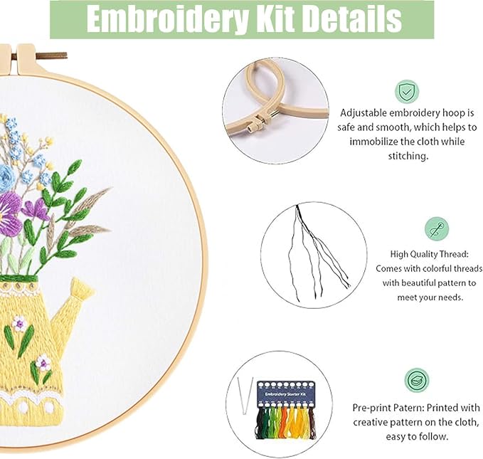 GLTAYLMY 3 Pack Embroidery Starter Kit with Pattern, Stamped Cross Stitch Kits for Beginners Adults with Embroidery Hoop and Instructions, Hand Embroidery Kit