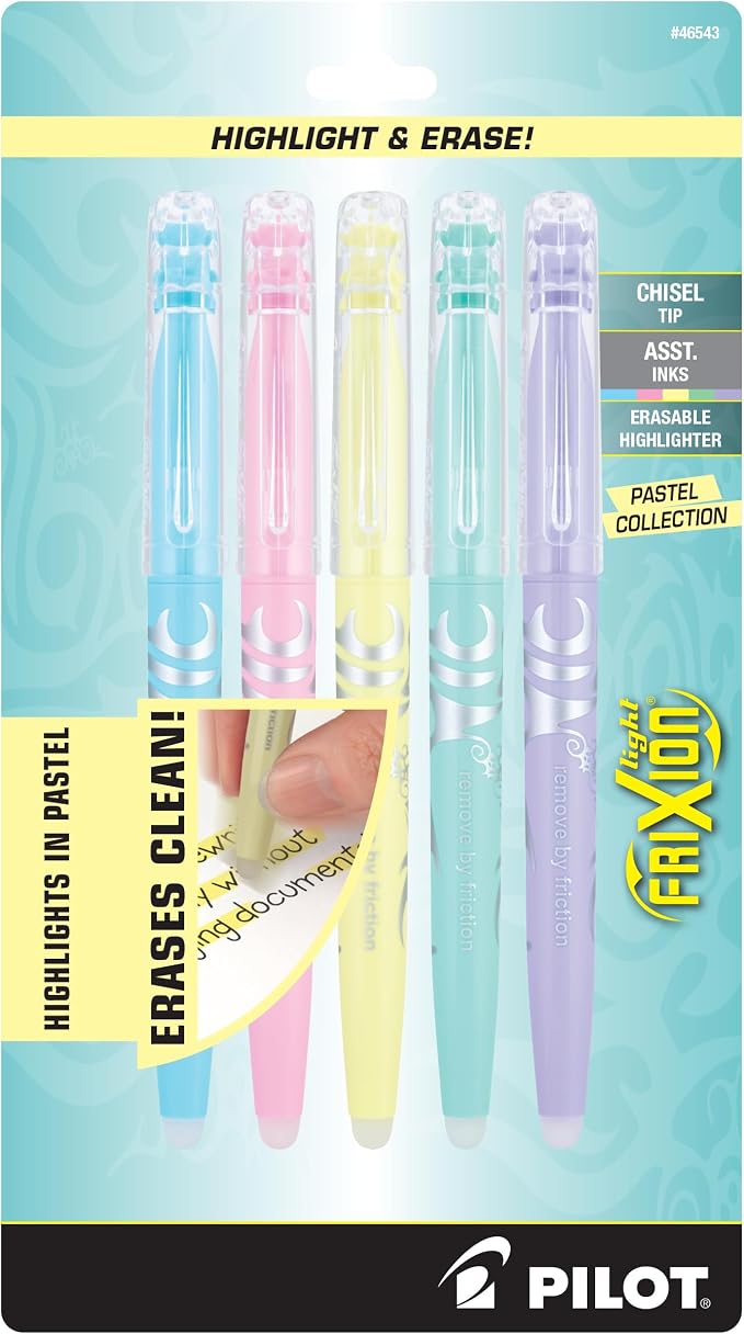 PILOT FriXion Light Pastel Collection Erasable, Assorted Color Inks, 5-Pack