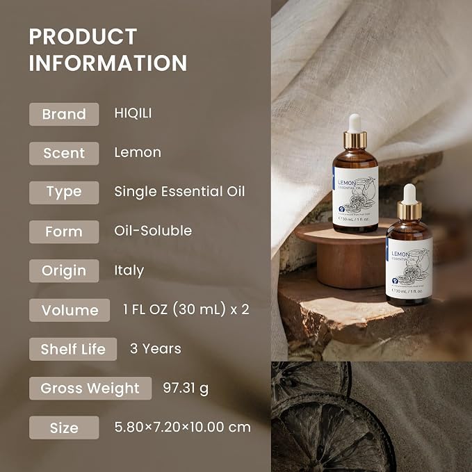 HIQILI Lemon Essential Oil Sharing Pack for Diffusers & Cleaning, DIY