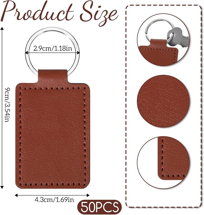Qianyu Leather Key Fob Kit PU Blanks with Rivets Key Ring Rectangular Leather Car Keychain Laser Engraving Keychain