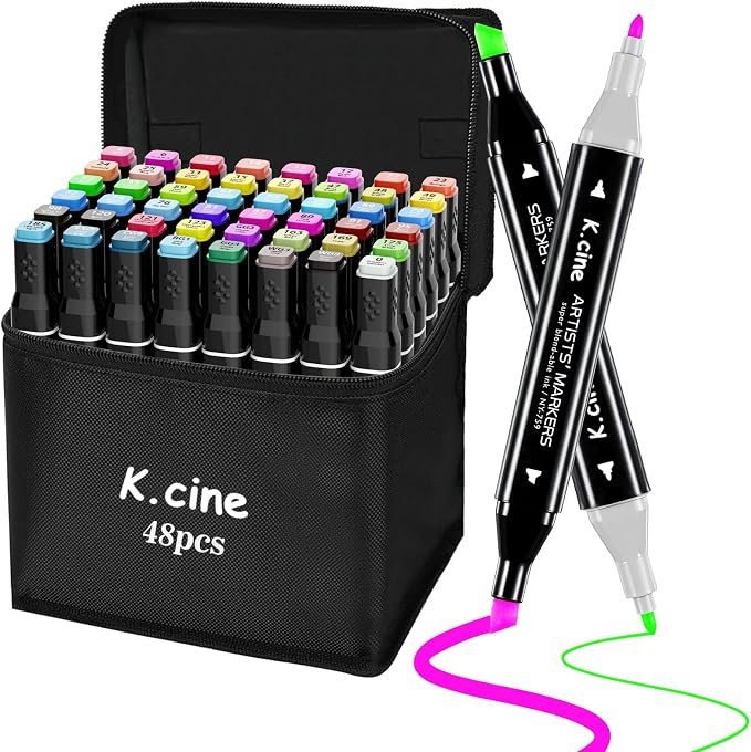 48 Colors Alcohol Markers, Dual Tip Art Markers with Fine Tip & Chisel Tips, Artist Art Sketch for Adults Coloring Illustration Book Painting Card Making