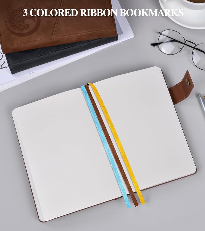 PAIBAS Blank Journal Notebook, A5 Hardcover Leather Sketchbook with 200 Pages Thick Blank Paper for Men Women, Unlined Drawing & Writing Journal, 5.9" x 8.4" Plain Notebook (dark brown)