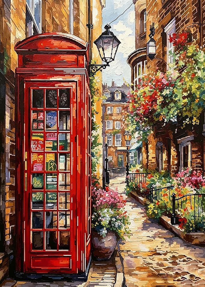 Retro phone booth Diamond Art Kits for Adults, Diamond Painting Kit Adults for Beginners, Round 5D DIY Dimond art,Full Drill Painting Kit Art and Crafts for Adults Home Wall Decor【11.8x15.7inch】
