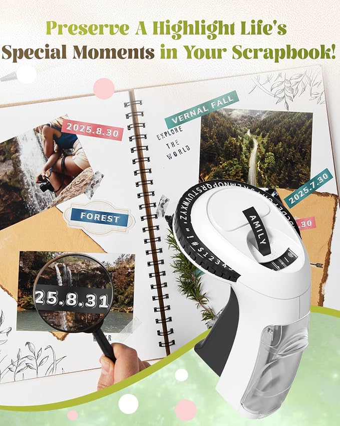 Embossing Label Maker, Scrapbook Junk Journal Supplies Embossed Label Maker | Vintage Manual Label Embosser with 10-Roll Color 3D Tapes, Scrapbooking Stickers for Instant Photo/DIY Craft, VolenGo Omega-S