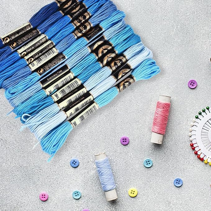 12 Skeins Blue Gradient Embroidery Thread Floss for Hand Sewing