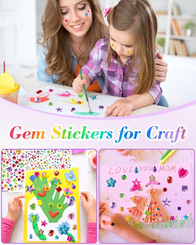 6124Pcs Gem Stickers-Self-Adhesive Face Jewelry Stickers, Acrylic Gems DIY Crafts, Sparkling Heart-Shaped Rhinestone for Kids, for Party & Holiday Supplies