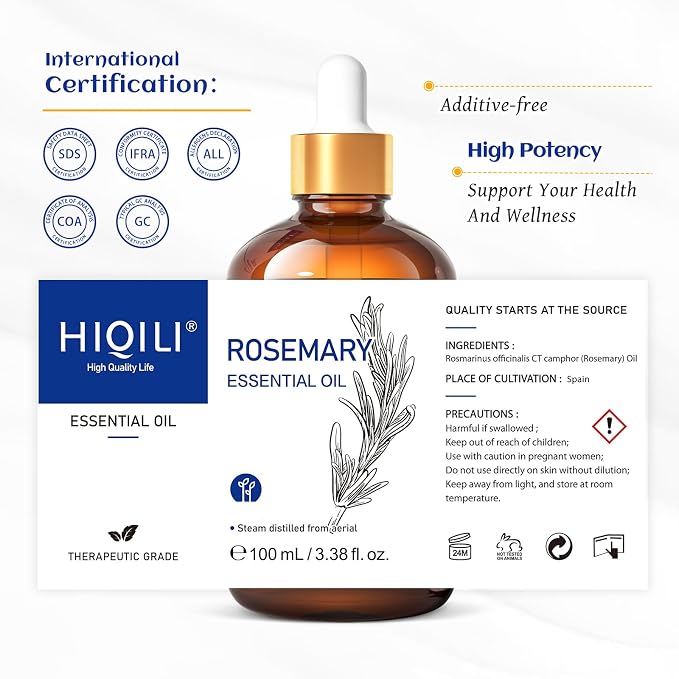 HIQILI Rosemary Essential Oil for Hair Care, Diffuser & Aromatherapy