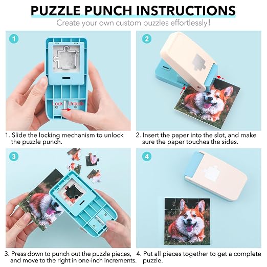Puzzle Punch | 1" Puzzle Hole Puncher | Portable Puzzles Pieces Punching Machine | Cardboard Jigsaw Cutter | Customized Puzzles from Photos | for Personalized Customized Pictures Craft Making Tool