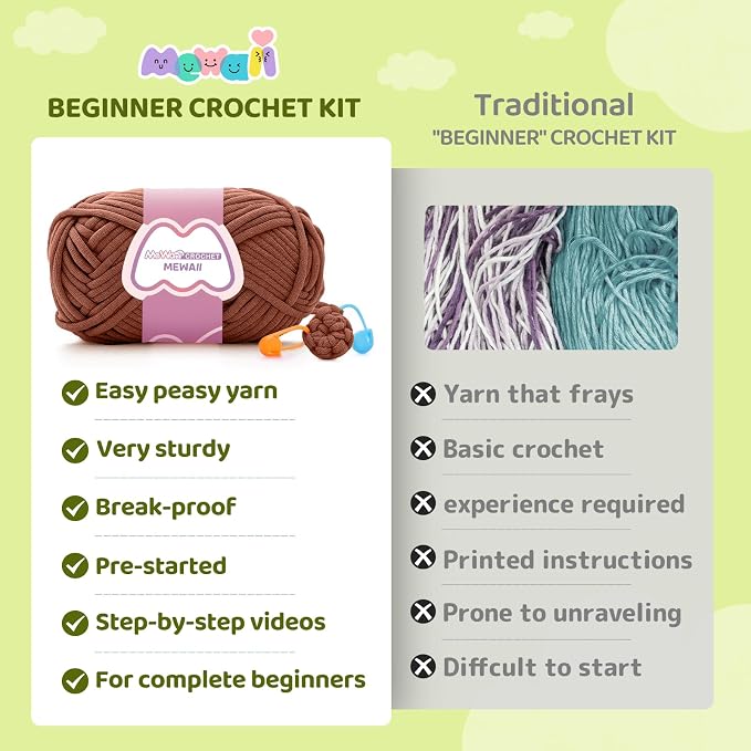 Mewaii Crochet Kit for Beginners, 5 Pack Dachshund Dog Craft Set | 40% Extra Yarn, Video Tutorial, Pre-Started Piece, Beginner Friendly, Family Craft Gift for Adults & Kids