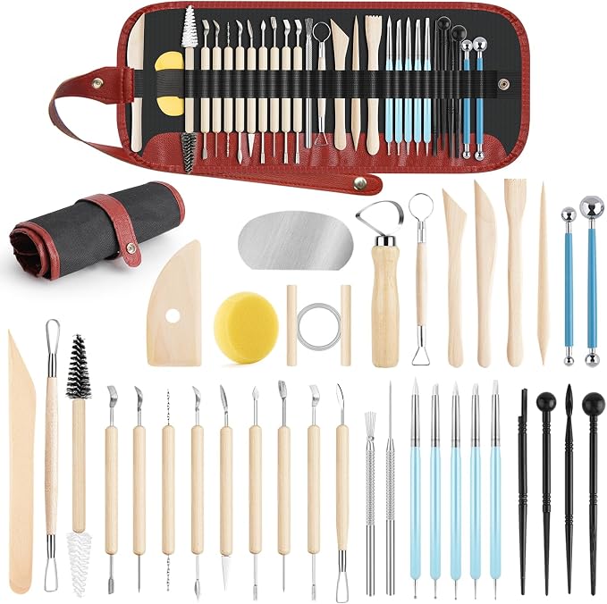 UUSYCUN 36PCS Pottery & Clay Sculpting Tools, Ceramics Polymer Tools Set, Clay Modeling Tools with Case for Air Dry Clay, Carving, Molding, Pottery Wheel, Crafting Supplies, Pros, Beginners, Adults