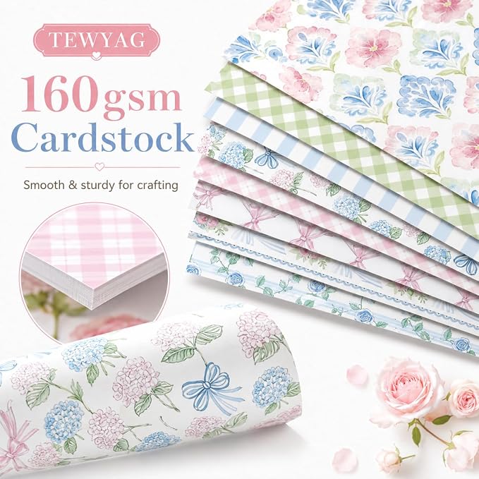 Blue Scrapbook Paper Double Sided 12x12 Watercolor Hydrangea 24 Sheets