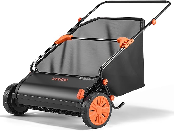 VEVOR Push Lawn Sweeper 30 in Leaf & Grass Collector 12 cu. ft. Hopper Bag