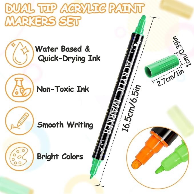 80 Colors Acrylic Paint Markers Set, Dual Tip Acrylic Paint Pens, Fine Tip and Dot Tip Colored Markers Pens for Rock, Stone, Glass, Fabric, Canvas, Christmas Gifts for Teens, Art Painting Supplies Kit