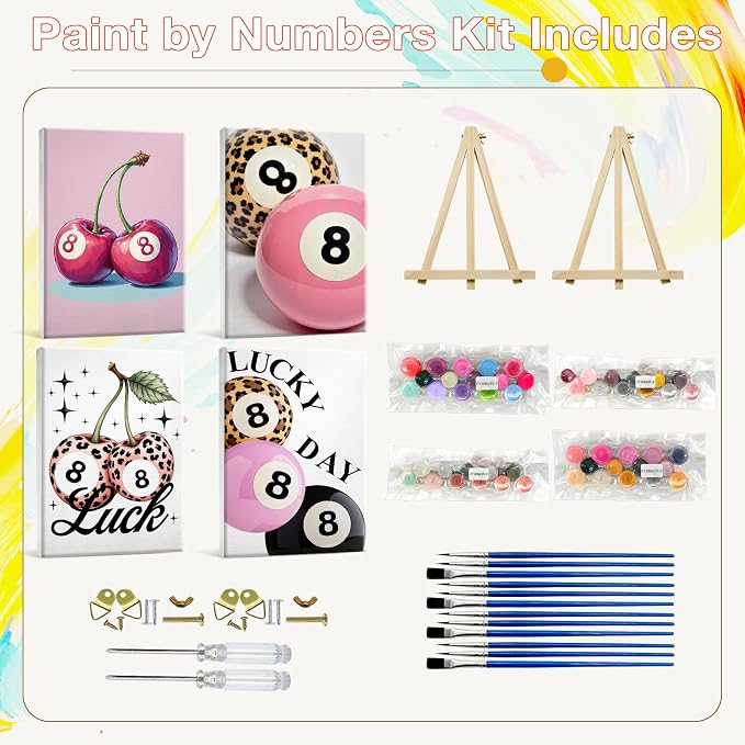 HeeBenor 4 Pack Paint by Numbers Kit for Adults Framed Canvas 8x12 Inch