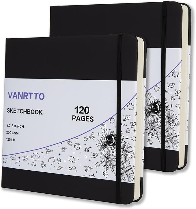 Vanrtto Hardcover Square Sketch Book, Mixed Media Sketchbook 8x8 in 2 Pack | Hardcover Square Sketchbook 120lb/200GSM Sketchbook Drawing Paper for Watercolor Mixed Media, 120 Sheets/240 Pages Sketch Pad