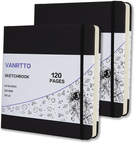Vanrtto Hardcover Square Sketch Book, Mixed Media Sketchbook 8x8 in 2 Pack | Hardcover Square Sketchbook 120lb/200GSM Sketchbook Drawing Paper for Watercolor Mixed Media, 120 Sheets/240 Pages Sketch Pad