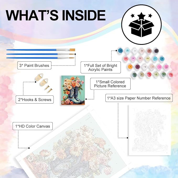 Cowboy Boots Paint by Numbers Kit for Adults Without Frame 16x20 IN | Rustic Farmhouse Paint by Numbers for Adults Beginner, DIY Acrylic Painting, Stress Relief Craft Kits, Home Wall Decor Gift