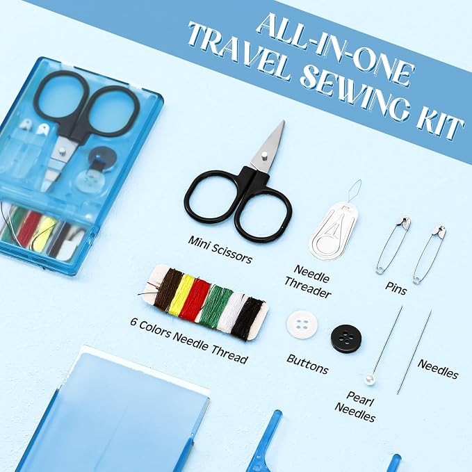 Knitgrip 50 Boxes Mini Travel Sewing Kit Quick Fix Sewing Kits Bulk, Blue