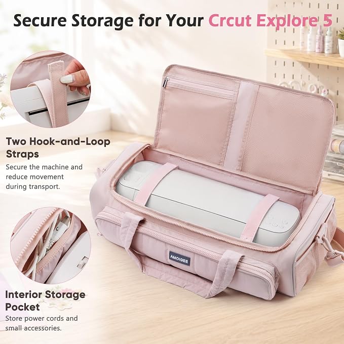 AMOIGEE Puff Carrying Case for Cricut Explore 5, Quilted Storage Bag for Die-Cutting Machine, Travel Craft Tote with Pockets for Vinyl, Tools, Mats and Cricut Accessories and Suppliers