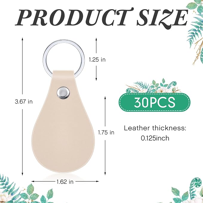Taiyin 30 Pcs Leather Key Fob Kit PU Leather Keychain Blanks, Beige