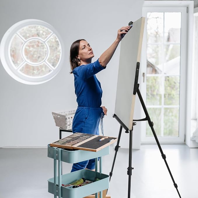 RRFTOK 17-66 Inch Adjustable Art Easel Stand for Painting and Sign, Black | Portable folding metal tripod easel for display stand, canvas holder, adults, floor, sign, poster board and travel use