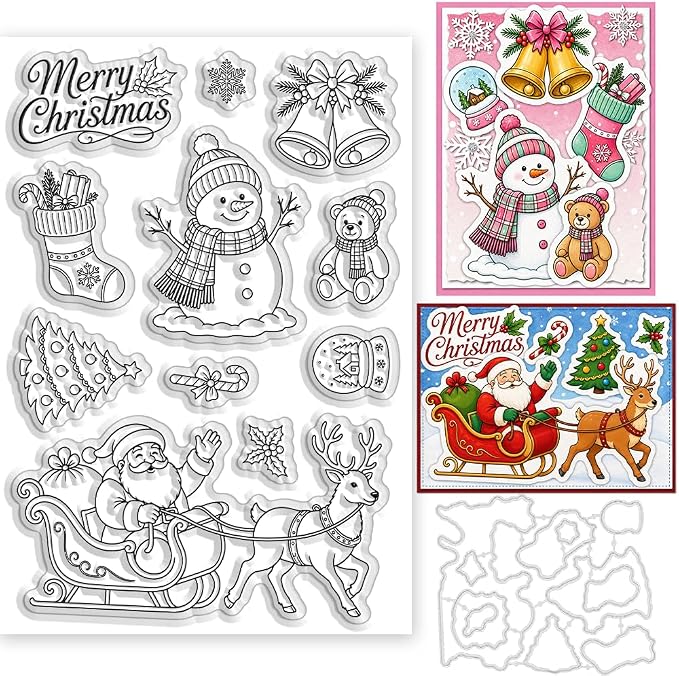 Card Making Stamps and Cutting Dies Set(Christmas Elements) | Durable Silicone Stamps and High - Quality Carbon Steel Dies for Card Making, Photo Albums and Diary Decoration