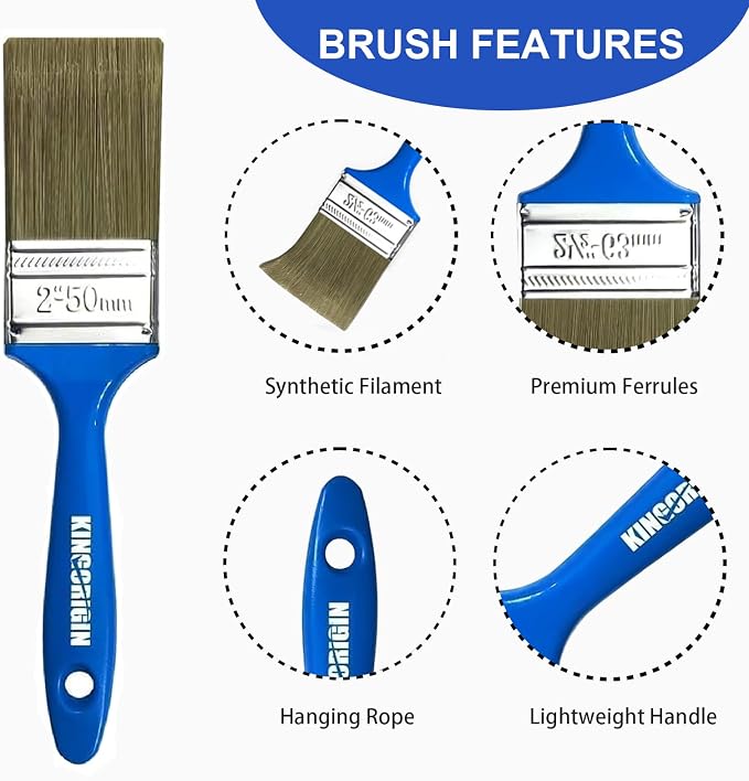 King Origin 2 Inch Paint Brushes, 3 PCS Versatile Paint Brush Set | Flat Paint Brushes for Walls, Furniture, Crafts, Detailed Painting & Larger Surface Coverage