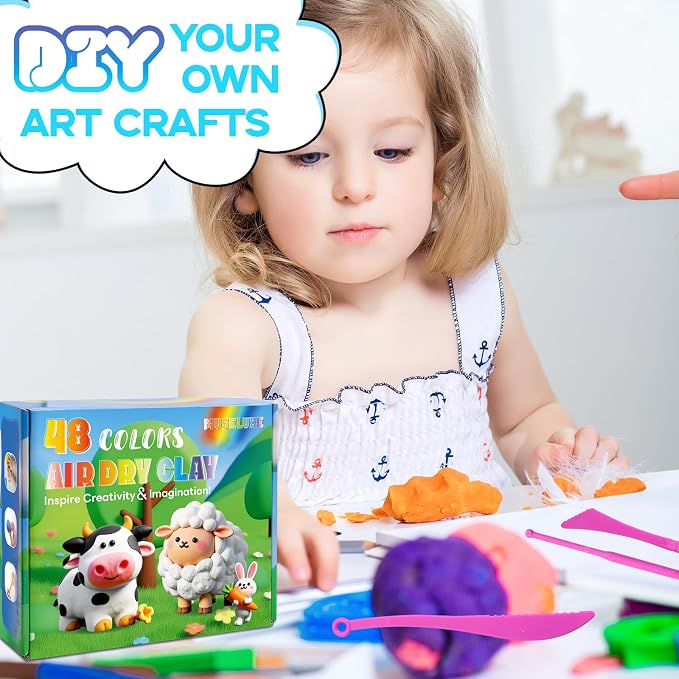 MuseLuxe Air Dry Clay - 48 Colors Modeling Clay Kit | 3 Sculpting Tools,Safe & Non-Toxic,DIY Magic Gifts Toys for Boys,Girls,Kids