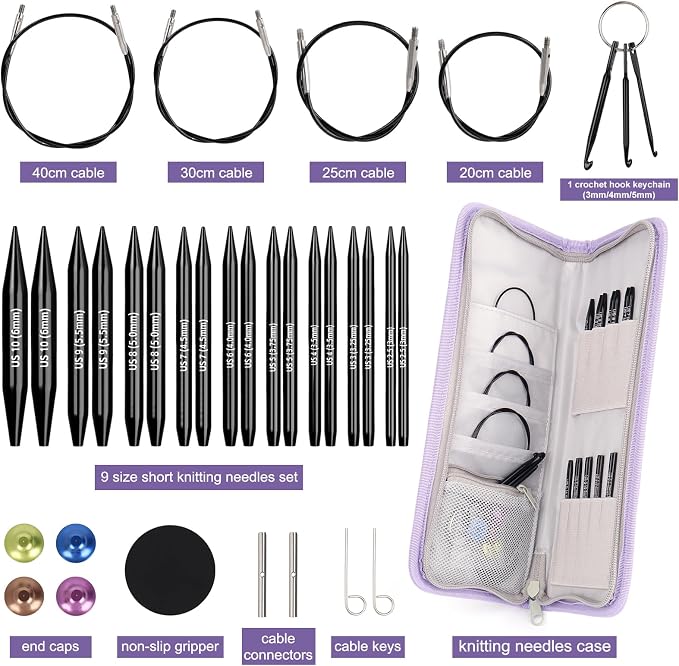 Katech Short Interchangeable Knitting Needles Set-Circular Knitting Needles