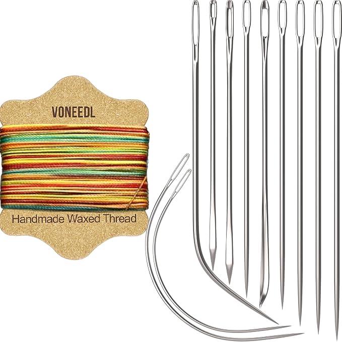 Upholstery Repair Kit: Waxed Sewing Thread (Multicolor) & Heavy Duty Needles (11 PCS) for Leather, Canvas & Quilting Thread