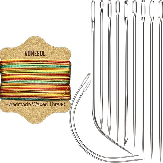 Upholstery Repair Kit: Waxed Sewing Thread (Multicolor) & Heavy Duty Needles (11 PCS) for Leather, Canvas & Quilting Thread