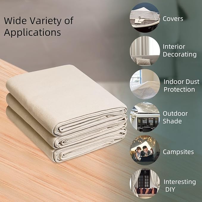 Canvas Fabric, Premium 10oz Natural Cotton Duck Canvas Fabric 62'' Wide for Arts & Crafts, Backings, Covers,1Yd (60 x 36 inchs)