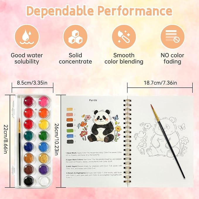 Watercolor Workbook, 16 Colors Watercolor Books Paint Set for Adults Teens