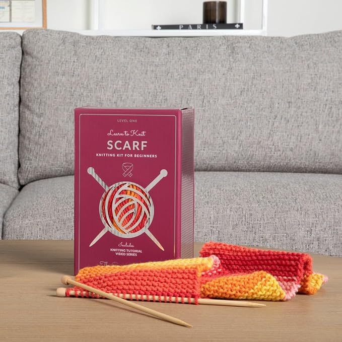 The Spinning Hand Knitting Kit for Beginners Adults – Educator-Designed, Self-Striping Wool Yarn, Bamboo Needles & Video Tutorials (Sunset)