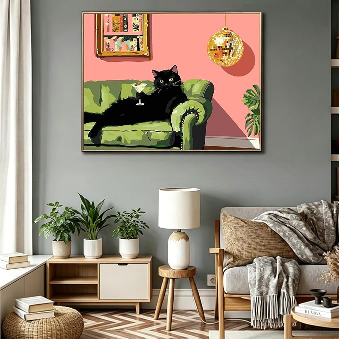 PHANTASYART Black Cat Paint by Numbers Kit for Adults 16x20inch | Paint by Number Adult, Funny Canvas Paint by Numbers for Adults, DIY Acrylic Adult Paint by Number Kits on Canvas
