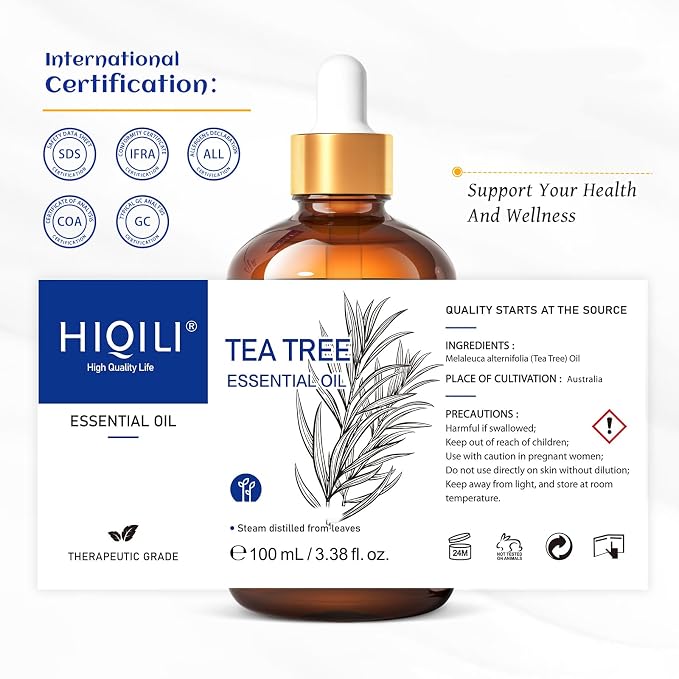 HIQILI Tea Tree Oil, for Nail & Foot Care, Skin Clarifying, Scalp & Hair