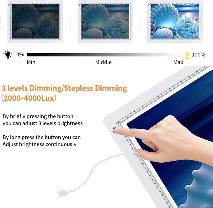 Zocelight A4 Light Pad for Diamond Art kit for Adults,Ultra Thin Light Board with Stand and Clip for Diamond Painting Accessories,3 Levels Dimming Light Box for Drawing,Sketching,Animation(White)