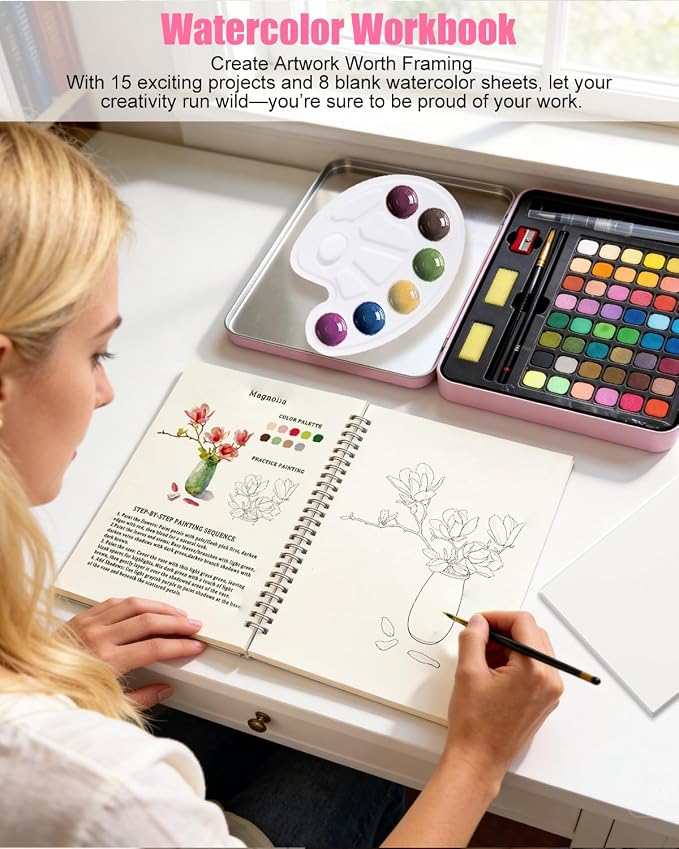 Water Colors Paint Adult Set for Beginner with Flower Watercolor Workbook