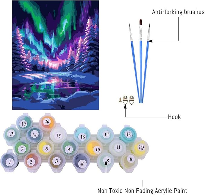 TCDZMYGS Aurora Paint by Numbers Kit for Adults Beginner,Landscape Adult Paint by Number Kits on Canvas Without Frame,DIY Acrylic Oil Painting by Numbers Kits for Home Wall Decor 12x16 inch