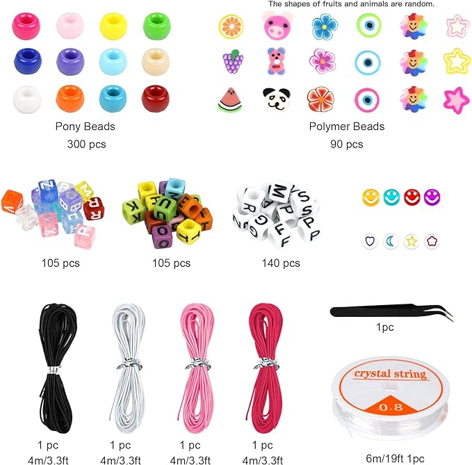 Dowsabel Bracelet Making Kit, Beads for Bracelets Making Pony, Kandi, Polymer Clay, Smile Face & Letter Beads for Jewelry Making, DIY Arts and Crafts Gifts Toys for Girls Age 6-12